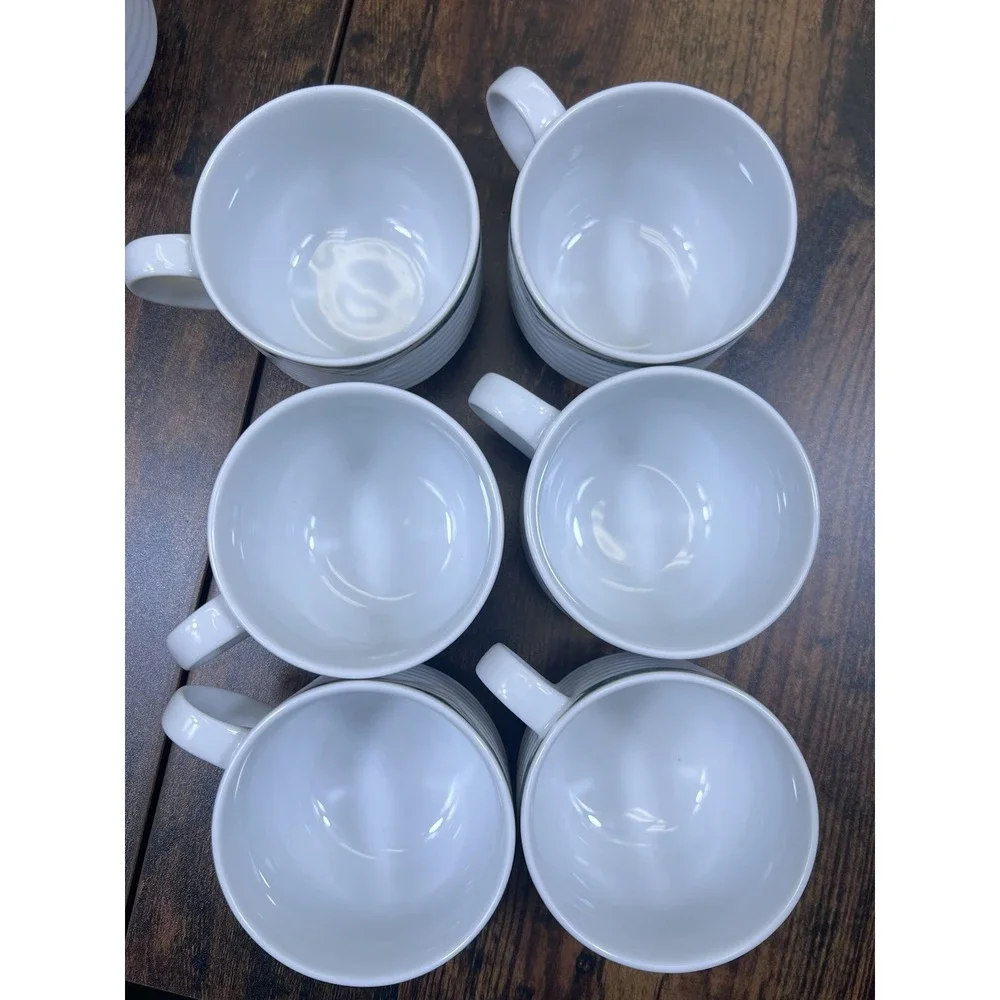 Lot Of 9 Contemporary Noritake Tea Cups Arctic Green Ribbed Very Nice